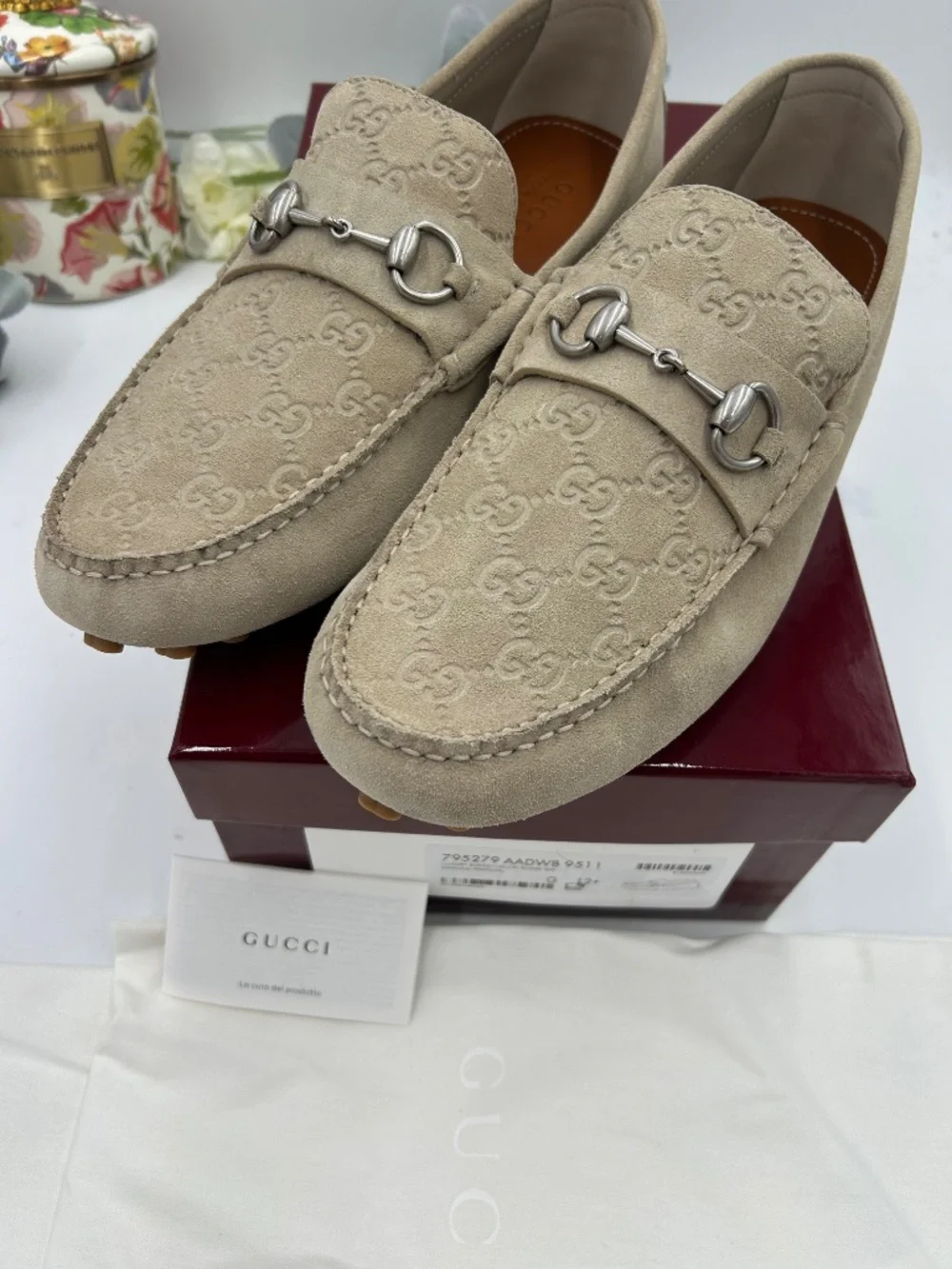Men’s Gucci Byorn GG Suede Driver Loafers. Size 12.5 fits 13. Made in Italy.
